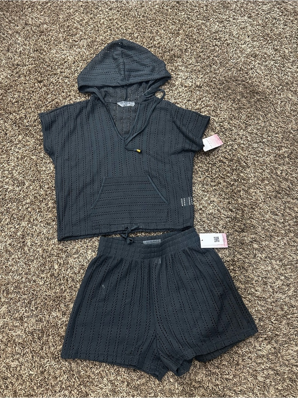 Two-Piece Hooded Beach Coverup in Charcoal
